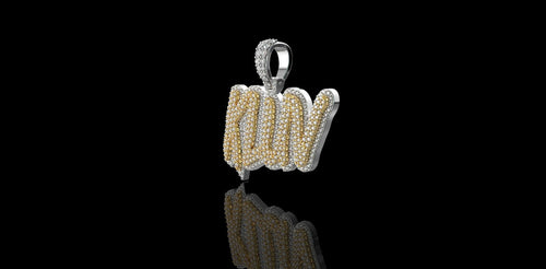 14k 2 tone white and yellow gold double layer "KLUV" style custom diamond pendant