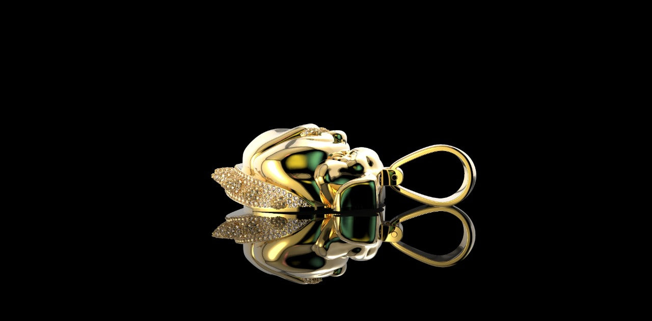 14K YELLOW GOLD LARGE 3D CUSTOM BULL DOG DIAMOND PENDANT
