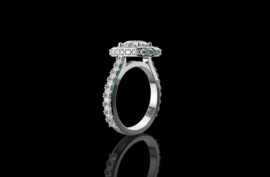 18k white gold oval hidden halo diamond engagement ring 3.12cts