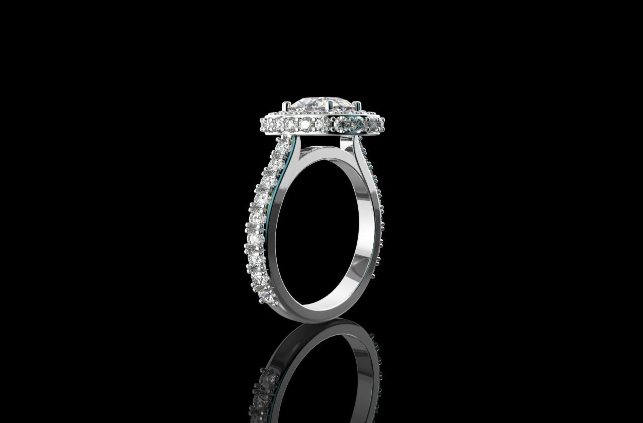 18k white gold oval hidden halo diamond engagement ring 3.12cts