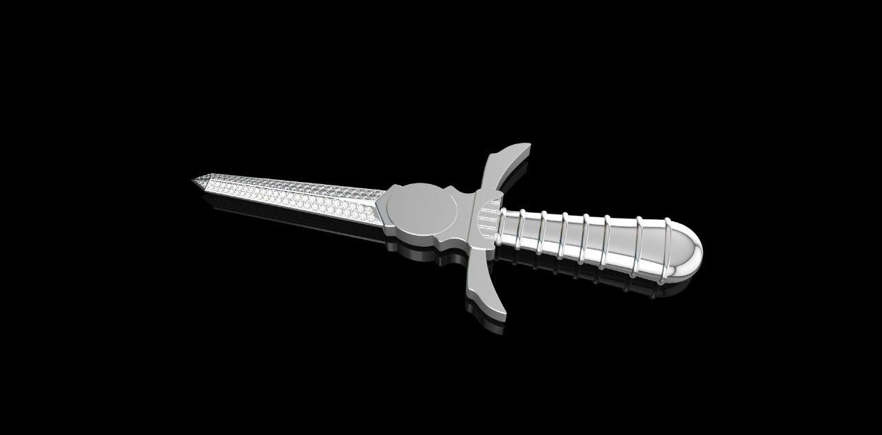14K WHITE GOLD CUSTOM SWORD DIAMOND PENDANT
