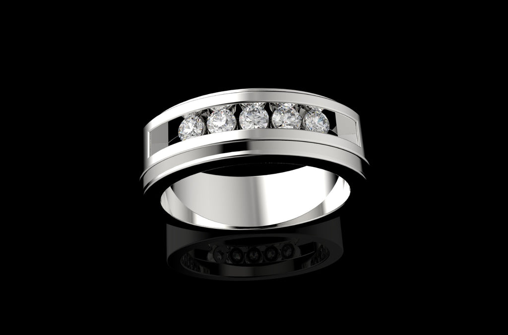 14k white gold mens custom wide 5 stone diamond wedding band