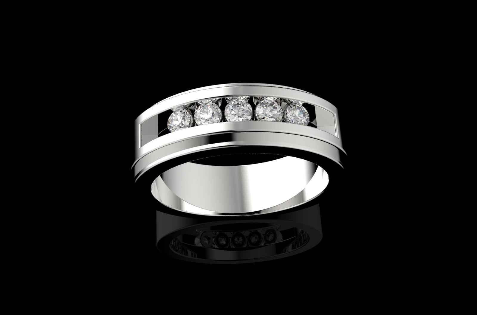 14k white gold mens custom wide 5 stone diamond wedding band
