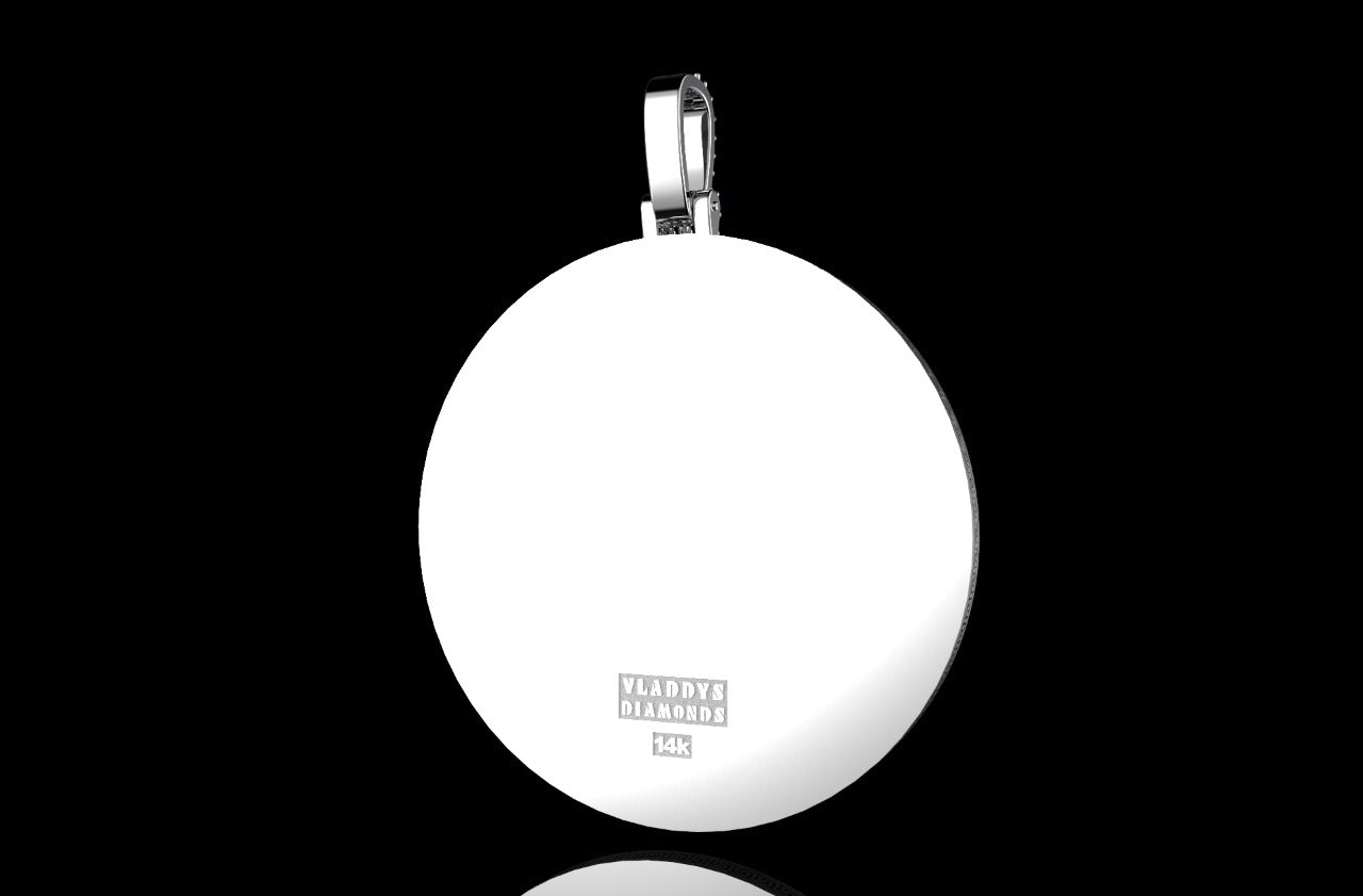 14k 2 tone rose and white gold double layer large round custom diamond pendant shiny background