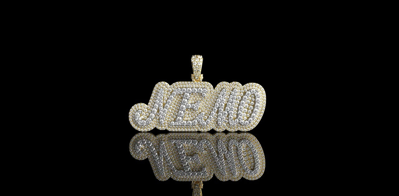 14K 2 TONE YELLOW AND WHITE GOLD CUSTOM "NEMO" ALL CAPS STYLE DIAMOND PENDANT