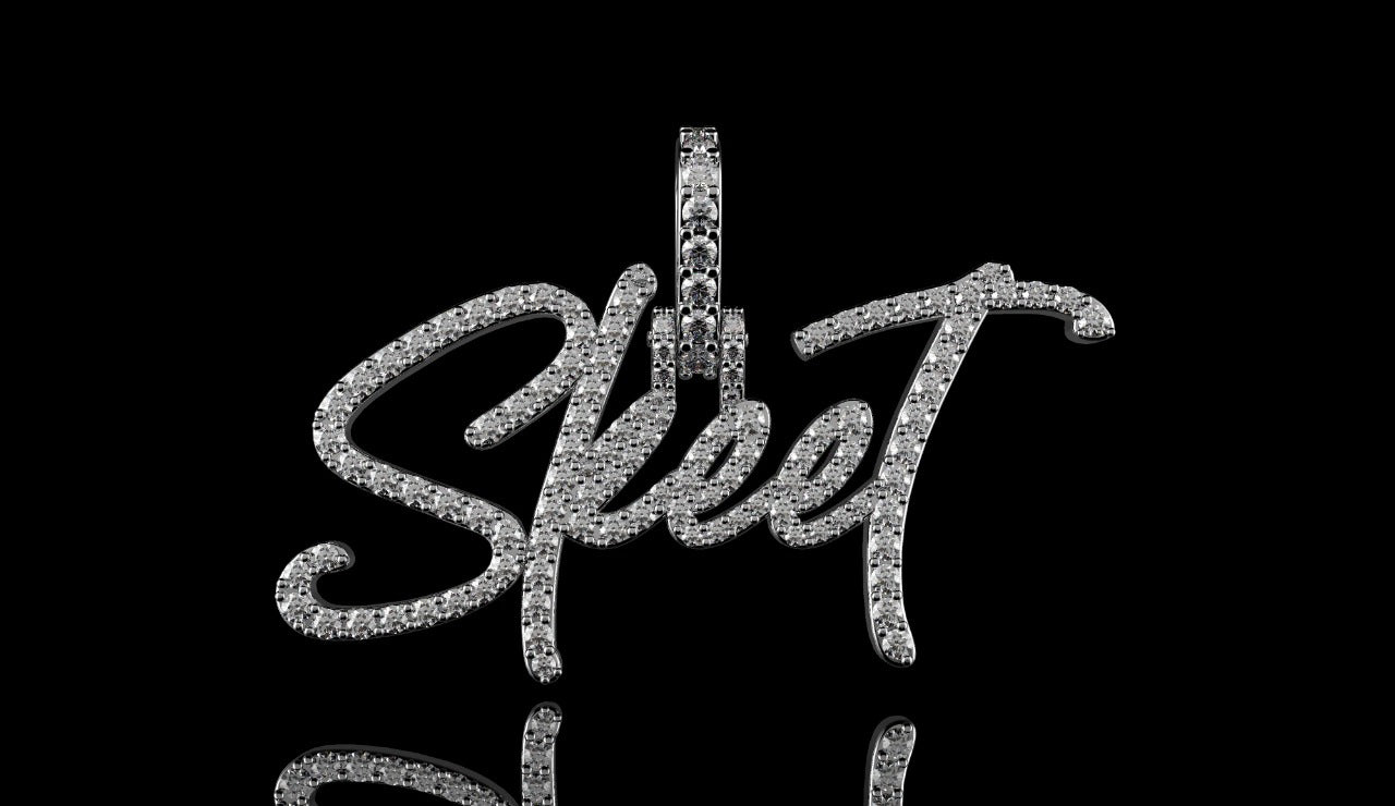 14k white gold custom "skeet" style diamond pendant