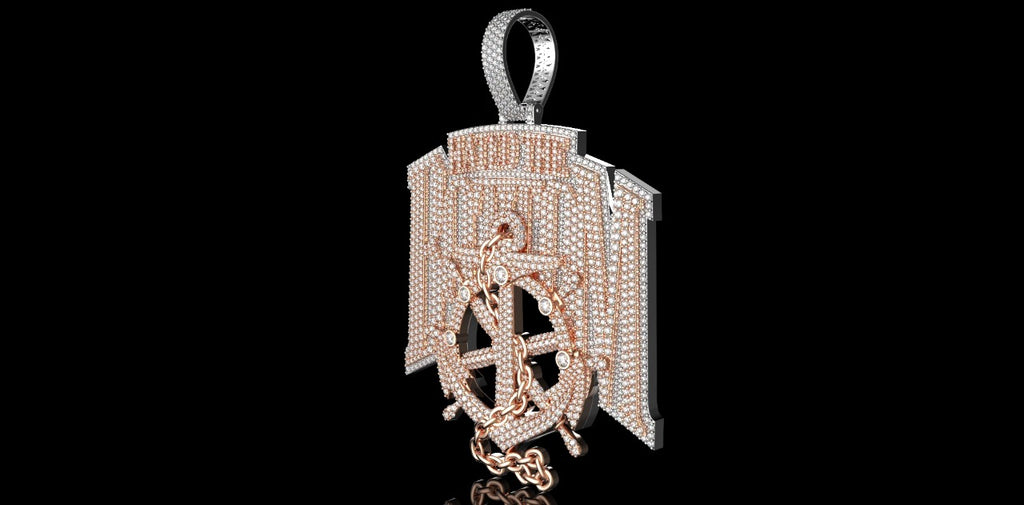 14K 2 TONE ROSE AND WHITE GOLD CUSTOM "HATED THE BOTTOM" STYLE DIAMOND PENDANT