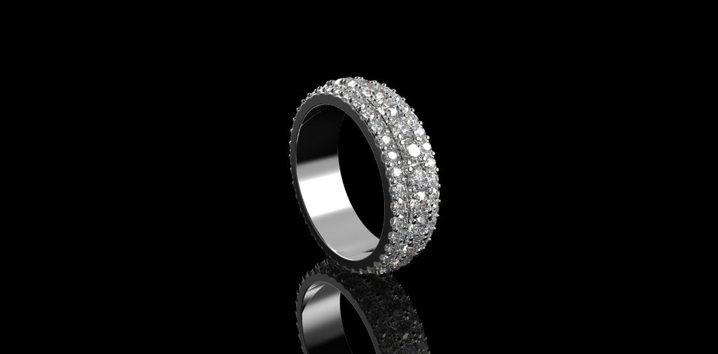 14k white gold mens 3 row diamond eternity band 4.89cts