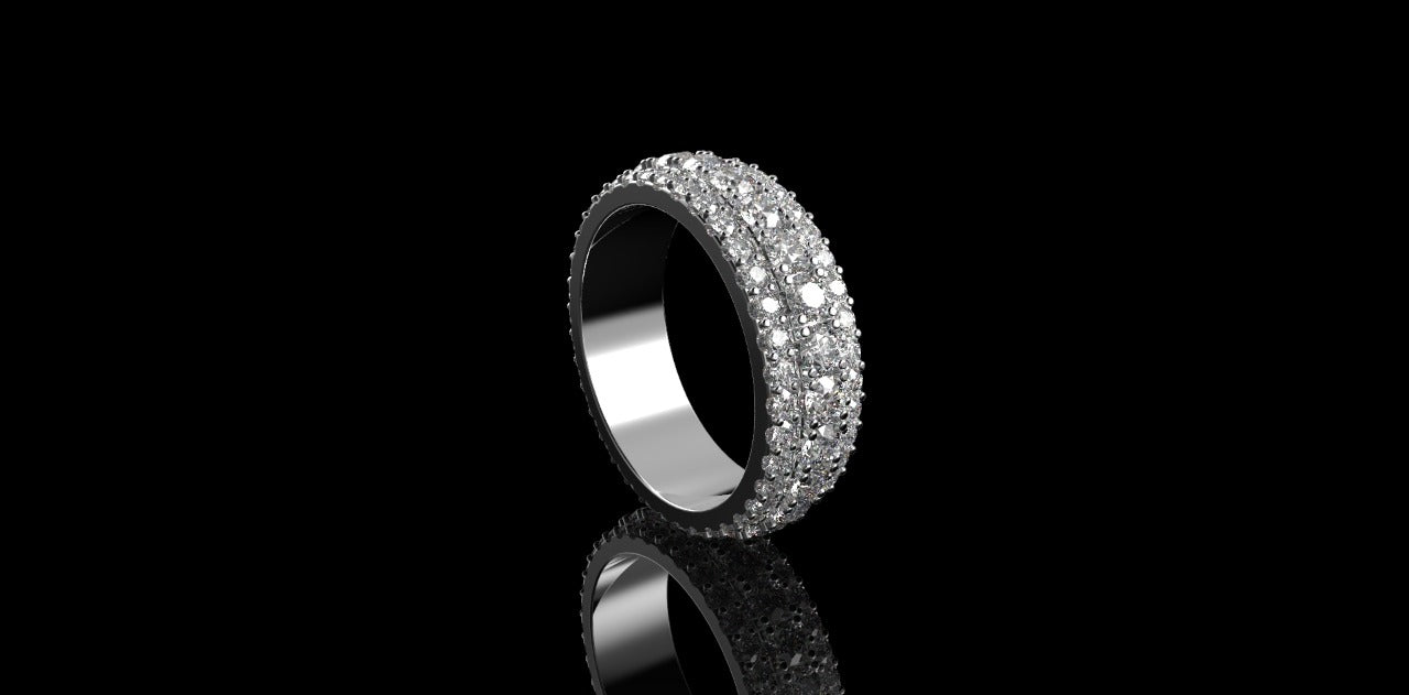 14k white gold mens 3 row diamond eternity band 4.89cts