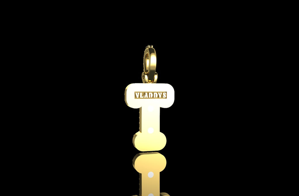 14k 2 tone yellow and white gold double layer small initial T diamond pendant