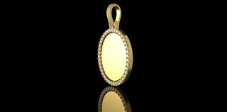 14k yellow gold 360 rotating Oval diamond picture pendant