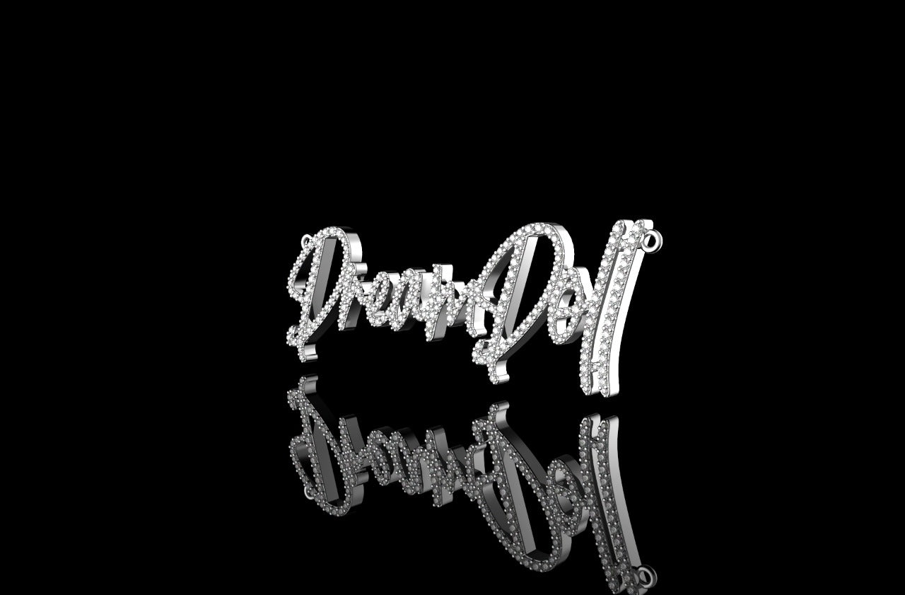 14K WHITE GOLD SINGLE LAYER CUSTOM "DREAMDOLL" STYLE DIAMOND PENDANT