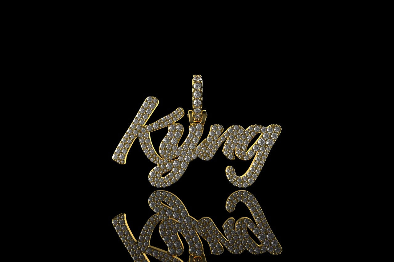 14k yellow gold custom 2 row "kyng" style diamond pendant