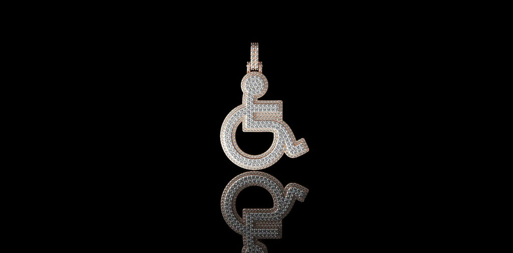 14K 2 TONE ROSE AND WHITE GOLD HANDICAP WHEELCHAIR DIAMOND PENDANT
