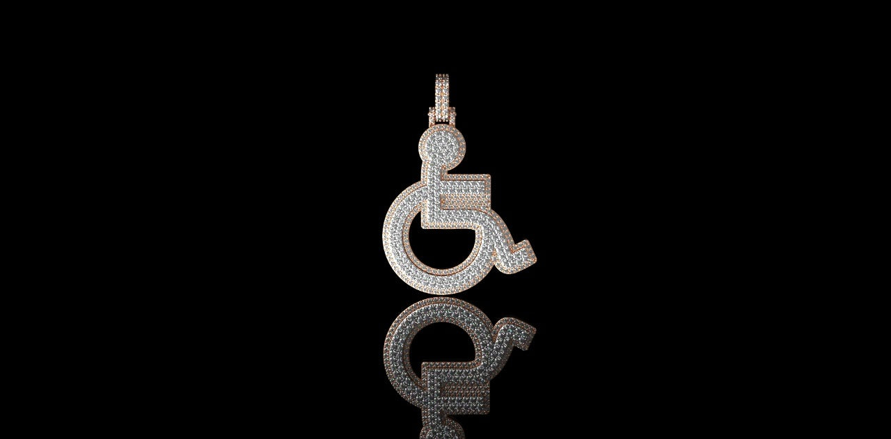 14K 2 TONE ROSE AND WHITE GOLD HANDICAP WHEELCHAIR DIAMOND PENDANT