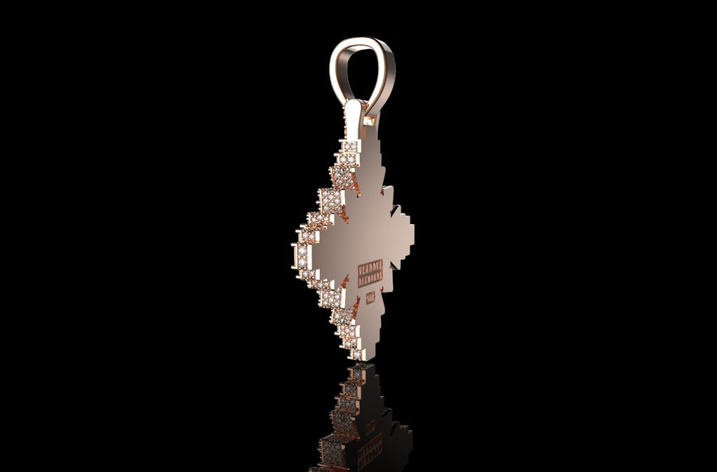 14K ROSE GOLD 3D CUSTOM GEOMETRIC DIAMOND CROSS