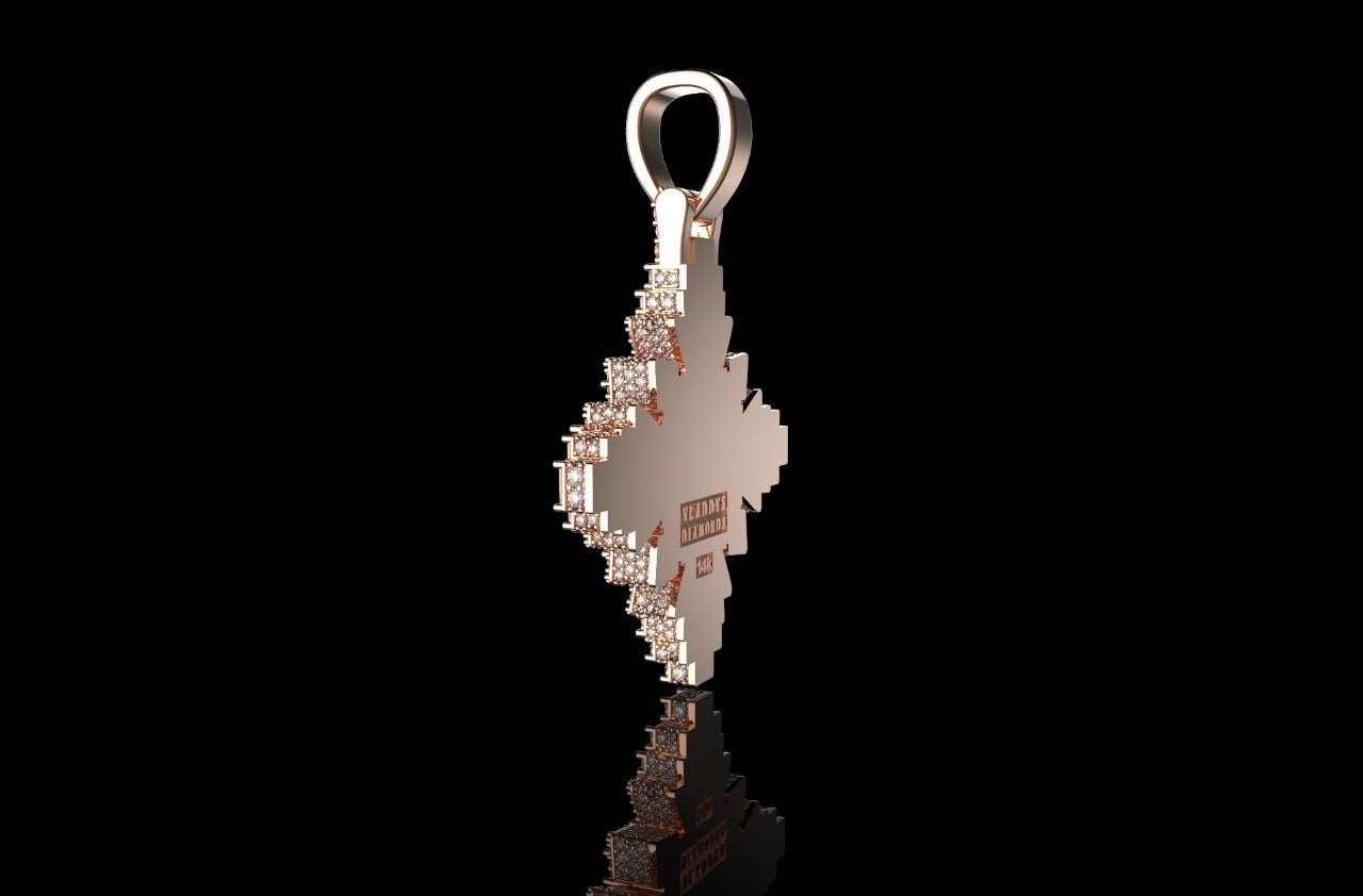 14K ROSE GOLD 3D CUSTOM GEOMETRIC DIAMOND CROSS