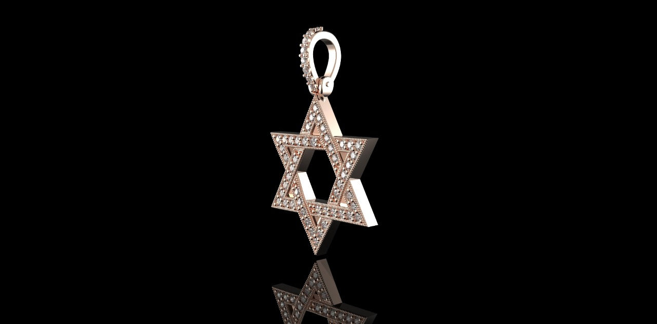 14k rose gold star of david diamond pendant