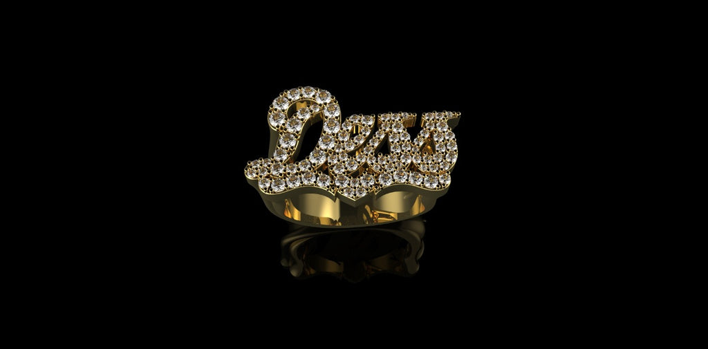 14K YELLOW GOLD CUSTOM "DESS" STYLE DIAMOND NAME RING