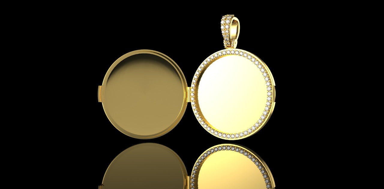 14k yellow gold 3D diamond picture pendant locket