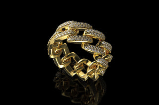 14k yellow gold diamond cuban link eternity ring 1.60cts