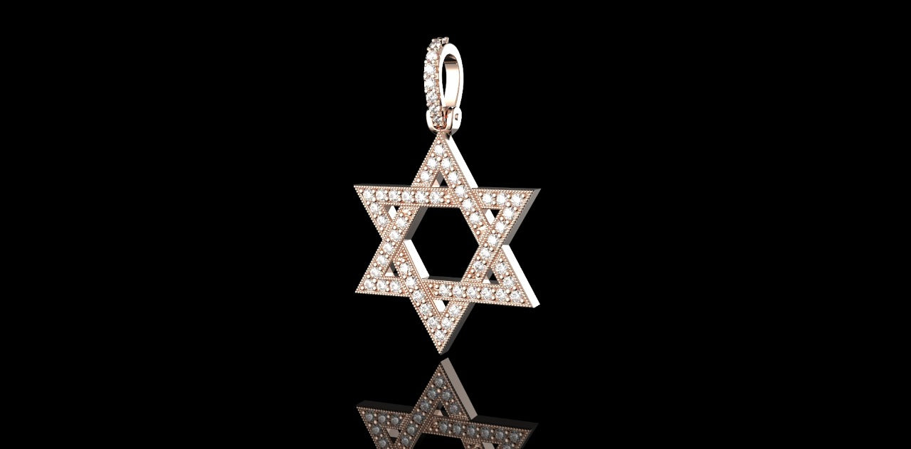 14k rose gold star of david diamond pendant
