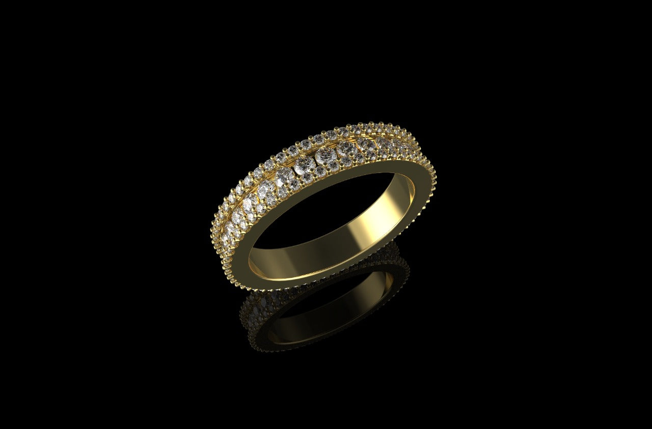 14k yellow gold 3 row channel set diamond eternity band 2.92cts