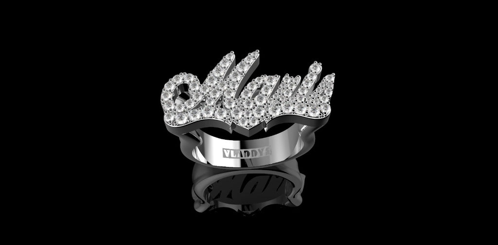14K WHITE GOLD CUSTOM "MARIS" DIAMOND NAME RING