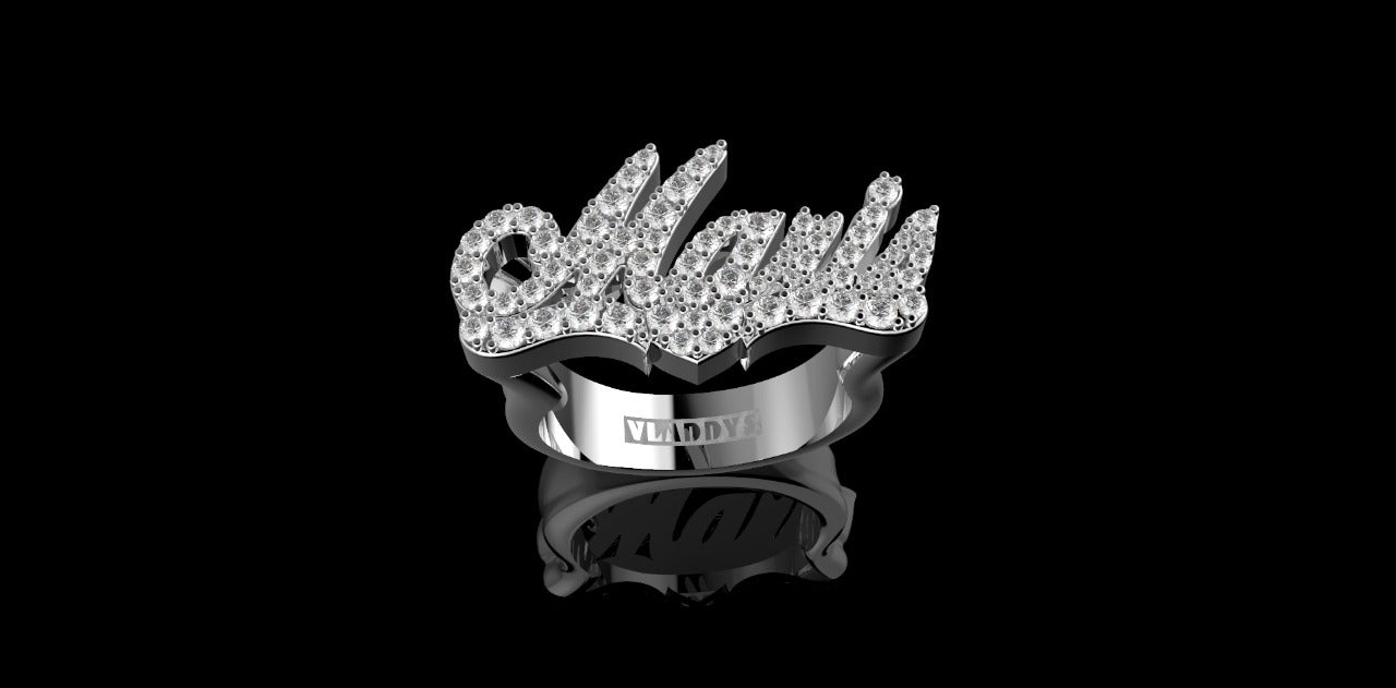 14K WHITE GOLD CUSTOM "MARIS" DIAMOND NAME RING