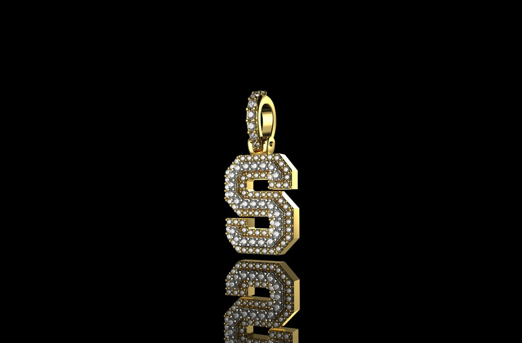 14k 2 tone yellow and white gold double layer small initial S diamond pendant