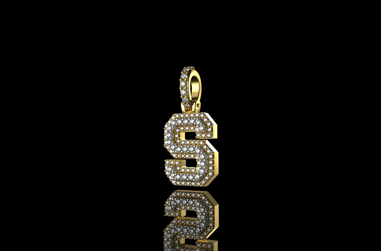 14k 2 tone yellow and white gold double layer small initial S diamond pendant