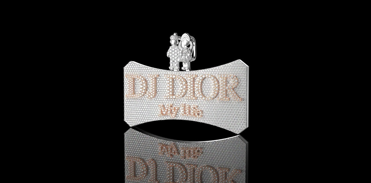 14K 2 TONE ROSE AND WHITE GOLD CUSTOM "DJ DIOR" STYLE DIAMOND PENDANT