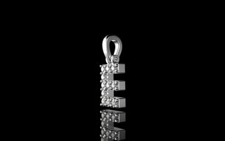 14k white gold custom small single row intial "e" diamond pendant