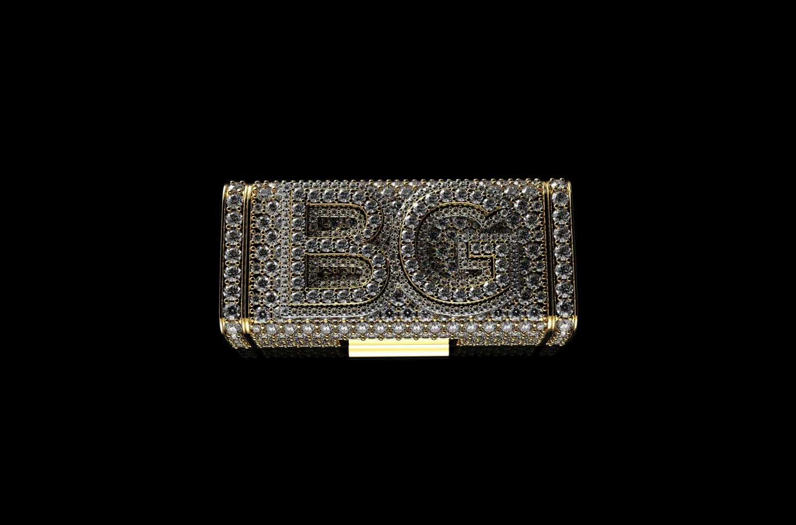 14k 2 tone yellow and white gold custom "BG" style diamond lock
