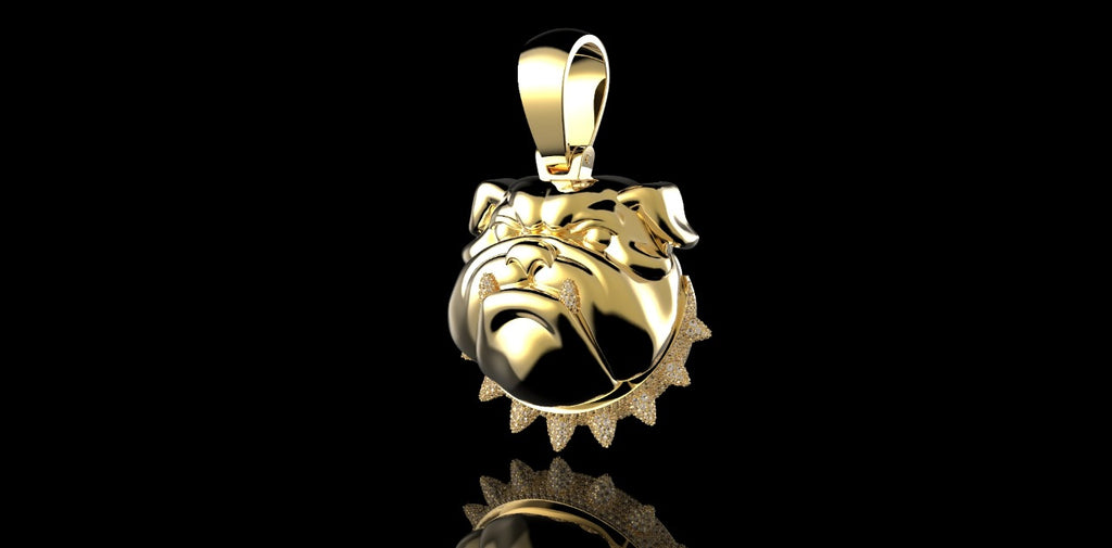 14K YELLOW GOLD LARGE 3D CUSTOM BULL DOG DIAMOND PENDANT