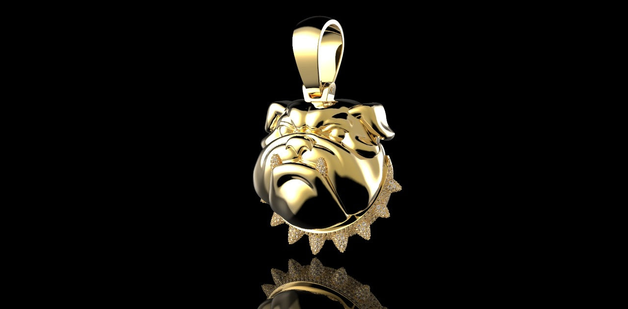 14K YELLOW GOLD LARGE 3D CUSTOM BULL DOG DIAMOND PENDANT