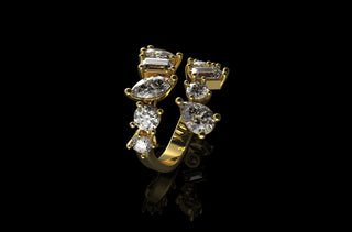 14k yellow gold multi shape stone diamond ring with split