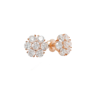 Large Flower Cluster Diamonds Rose Gold Earrings 2.06 CT