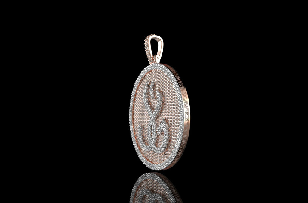 14k 2 tone rose and white gold 3d double layer large round custom diamond pendant