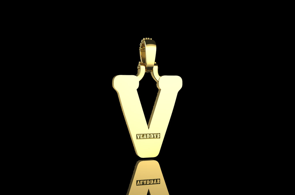 14k 2 tone yellow and white gold double layer initial V diamond pendant