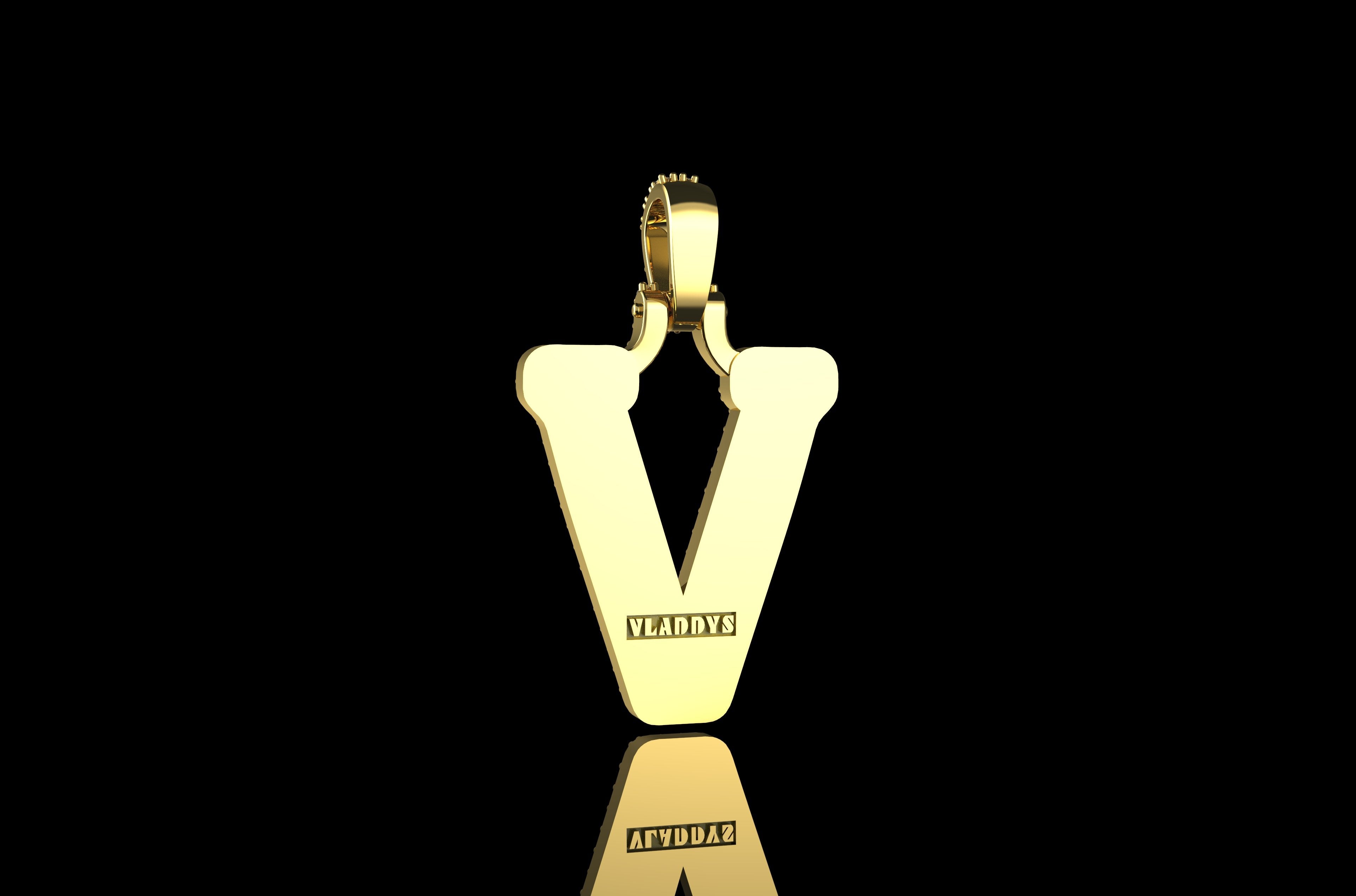 14k 2 tone yellow and white gold double layer initial V diamond pendant