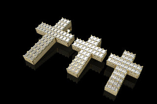 14K YELLOW GOLD CUSTOM BAGUETTE DIAMOND CROSS WITH DIAMOND PROFILE