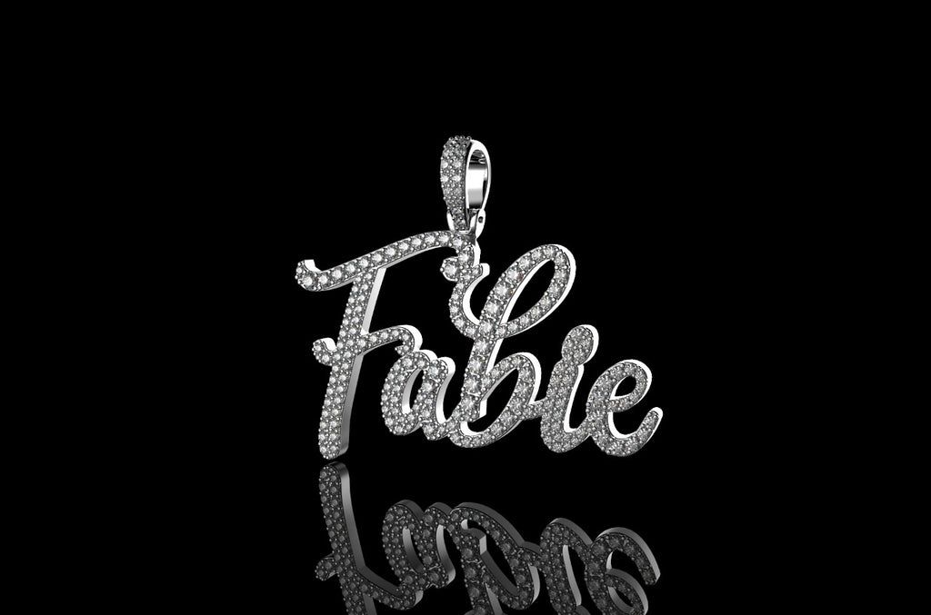 14k white gold custom "fabie" style diamond pendant