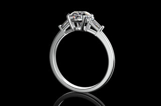 18k white gold custom made oval shape diamond engagement ring with tapered baguette side accent diamonds