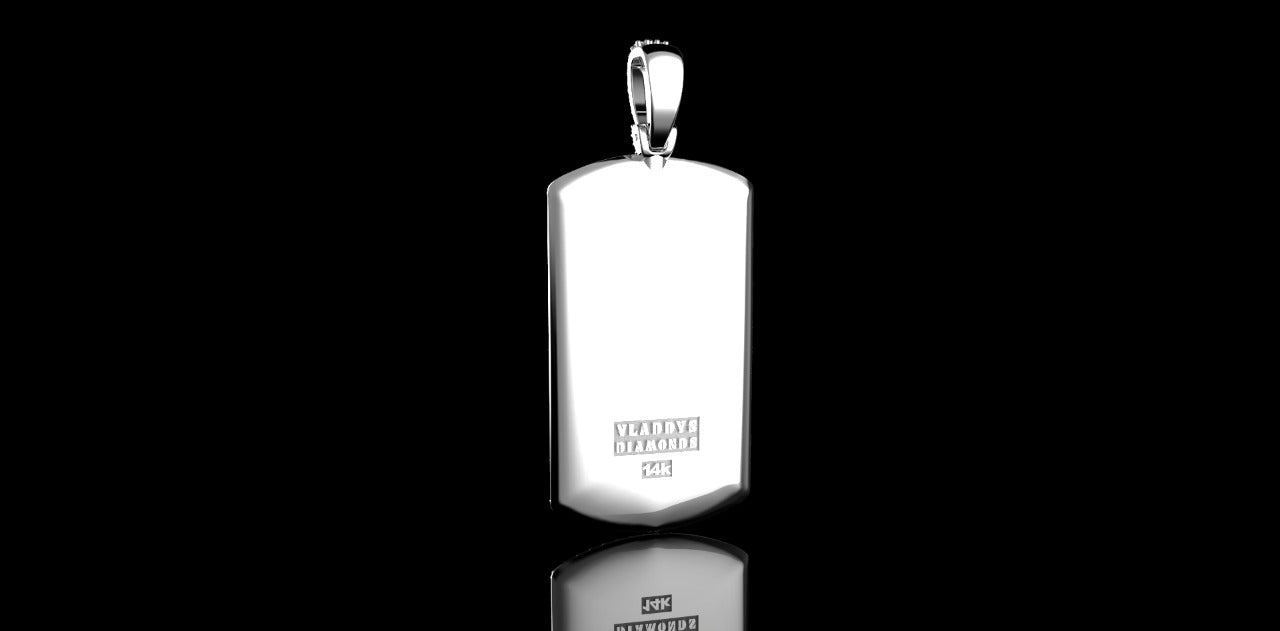 14K WHITE GOLD CUSTOM "CEI" DOG TAG DIAMOND PENDANT