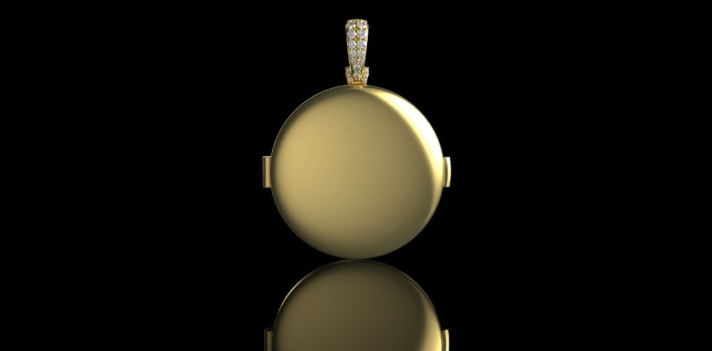 14k yellow gold 3D diamond picture pendant locket