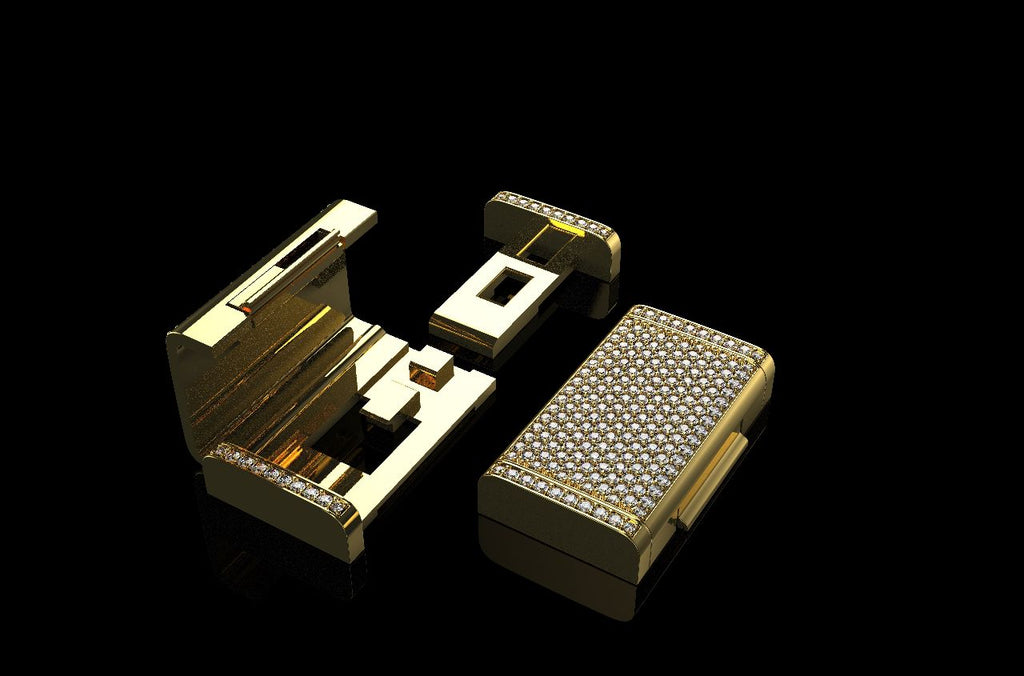 14k yellow gold square custom diamond lock large