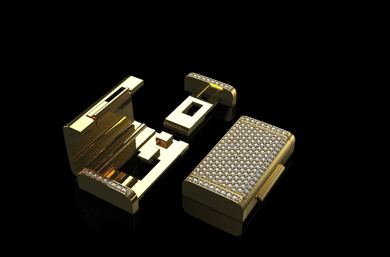 14k yellow gold square custom diamond lock large