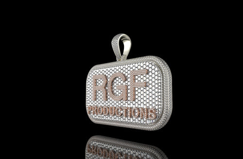 14k 2 tone rose and white gold custom double layer "rgf" style baguette diamond pendant