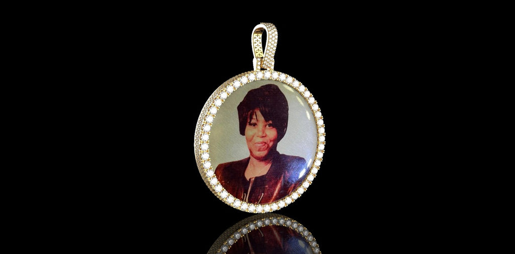 14K YELLOW GOLD LARGE 3D CUSTOM DIAMOND ROUND PICTURE PENDANT DIAMOND PROFILE